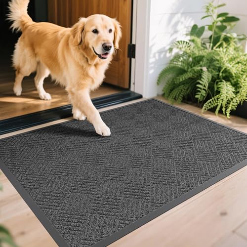 Front Door Mat, 6' x 2' Heavy Duty Indoor Outdoor Doormat - color: Gray Artificial Grass, size: 2' x 6' (Rectangular)
