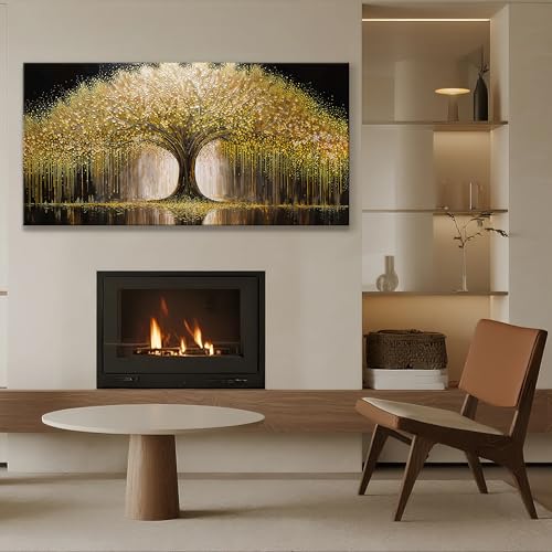Tree Of Life Large Wall Art Decor 35"X70" Gold Wall Art For Living Room - color: HX5D, size: 70"L x 35"W