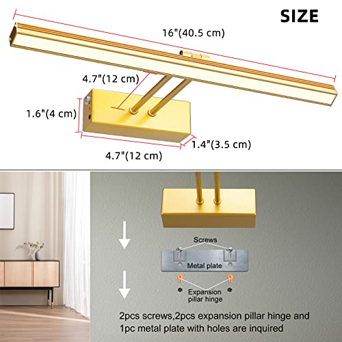 HEAGEERO Picture Lights for Wall,16in Gallery Light,5000mAh Art Light - color: Gold-16"