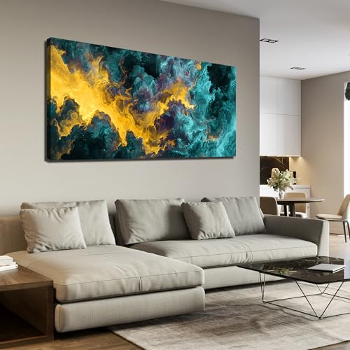 Ouzzlie Blue Wall Art Abstract Art for Living Room - color: yellow, size: 59"L x 29"W