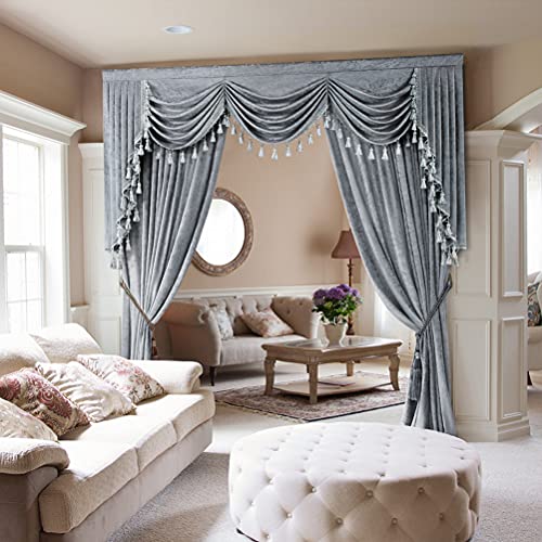 ELKCA Thick Chenille Window Curtains Valance for Living Room Silver Grey Curtain Valance for Bedroom,Rod Pocket (W98inch,1 Panel) - color: Valance,silver Grey, size: 98"W x 43"L (Pack of 1)