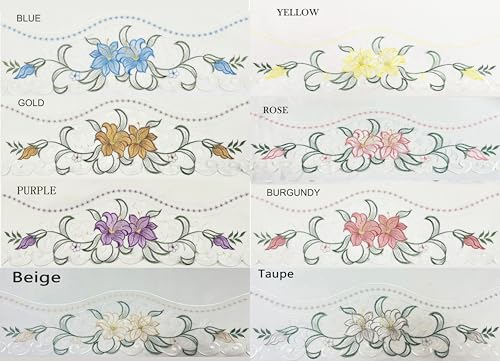 GOHD Lily Fragrance 3pcs Colorful Embroidery Kitchen Cafe Curtain Set.Beige - color: Beige