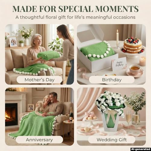 Camellia Crochet Flower Bouquet Blanket, Handmade Knitted Throw Blanket - color: Camellia, size: Medium