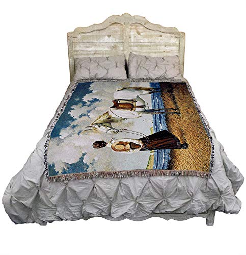 Pure Country Weavers Sea Captain's Wife Abiding Blanket by Charles Wysocki - Early America Coastal Ocean Beach Gift Tapestry Throw Woven from Cotton - Made in the USA (72x54) - color: Sea Captain's Wife