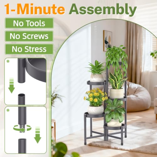 iDavosic.ly Plant Stand Indoor Outdoor, 5 Tier Metal Corner Shelf, Gray - color: Dark Gray, size: 5 Tiers