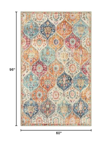 Lahome Moroccan 5x8 Area Rug, Washable Rugs for Living Room Bedroom - color: Burnt Orange/Teal Multi, size: 5' X 8' (Rectangular)