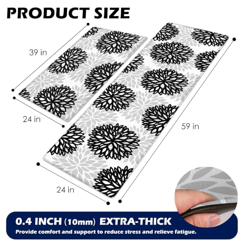 Cushioned Anti-Fatigue Kitchen Mats for Floor – Non-Slip Waterproof Memory Foam Runner, Extra Wide & Long, Comfortable Standing Mat for Kitchen, Sink, Office, Laundry, Black Gray - color: Black Gray, size: 24"x39"+24"x59"--0.4"Th
