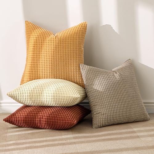 MIULEE Fall Decorative Pillow Covers 18x18 Inch Set of 4 Terra Cotta - color: Terra Cotta, size: 18" x 18" (Pack of 4)