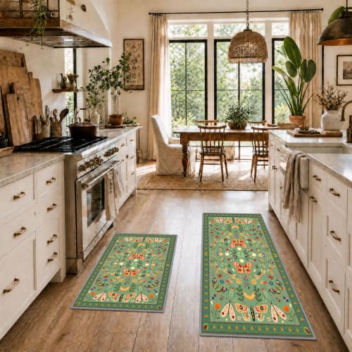 Insect Butterfly Kitchen Rugs Mats for Floor Set of 2, Polyester - color: Insect, size: 59''Lx23.5''W+35.5''Lx23.5''W-0.12''H