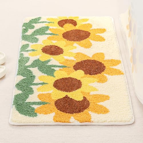Molesun Sunflowers Bath Mat 16x31, Soft Absorbent Microfiber Bath Rugs - color: Sunflowers, size: 16" x 31"