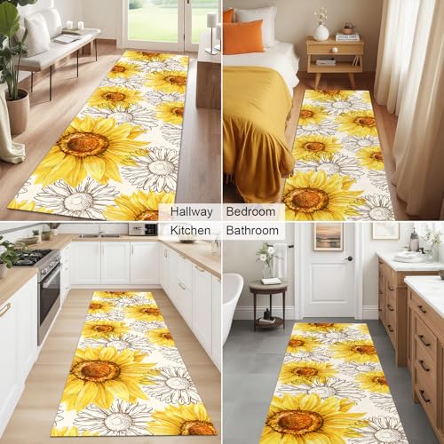 AooHHooA Sunflower Runner Rug 2x8 Non-Slip Washable Yellow - color: Sunflower-1, size: 2' x 8' (Runner)