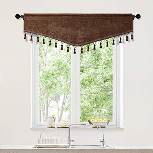 ELKCA Double-Sided Chenille Window Curtains Tier for Kitchen Chocolate Ascot Valance Set for Living Room,52" W x 18" L,Pack of 1 Panel - color: Chocolate, size: 52"W x 18"L (Pack of 1)