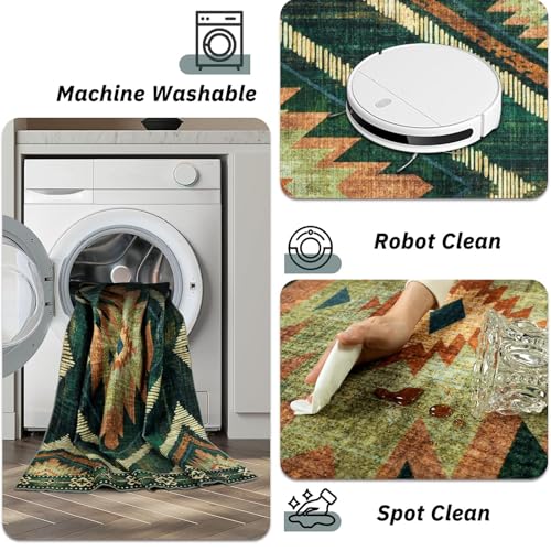 Green Boho Washable Living Room Entryway Area Rugs 3x5Ft Non Slip - color: Green, size: 3' x 5' (Rectangular)