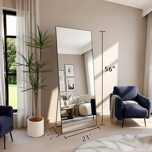 56x21 Black Rectangle Full Length Mirror with Aluminum Frame Full Body Mirror - color: Black Rectangle, size: 56"L x 21"W