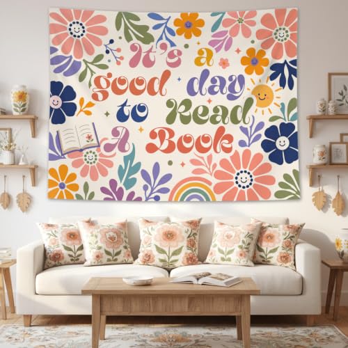 Zussun Boho Cute Floral Reading Classroom Tapestry Backdrop 60 x 44 Inch - color: Colorful-C, size: 60"L x 44"W