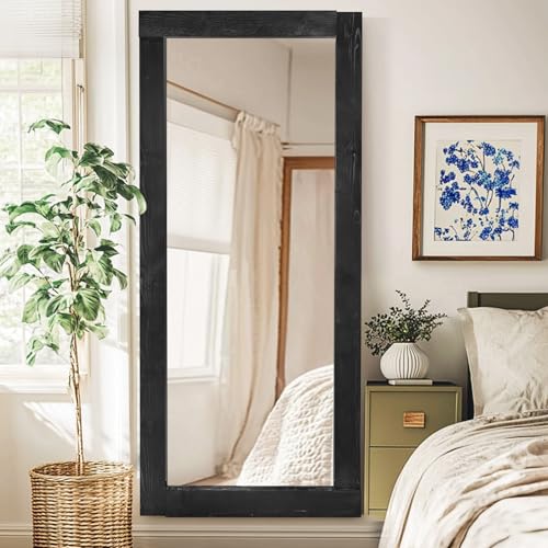 71x32in Full Length Mirror, Solid Wood Convex Frame, Black - color: Black-convex Frame, size: 71"L x 32"W