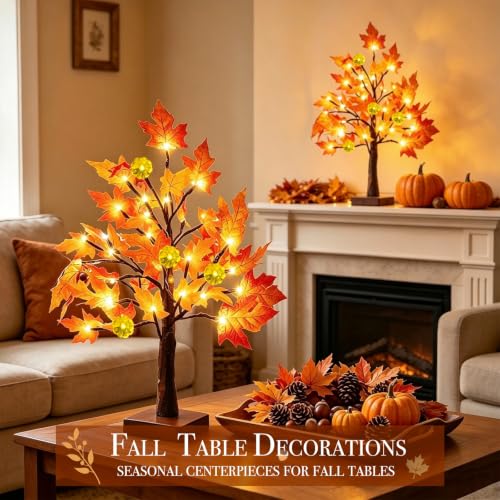 Prelit Fall Maple Tree with Pumpkin Lights Timer 24 Warm White LED 18 Inch - size: 1ft 6in