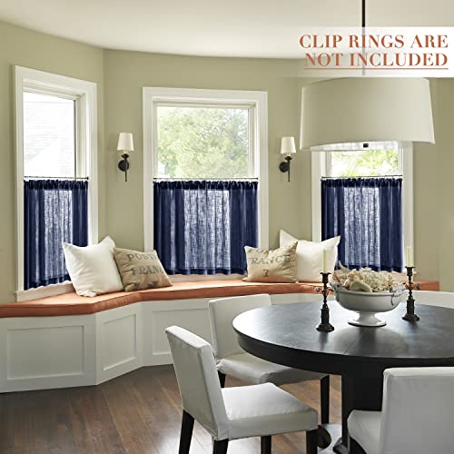 XTMYI Blue Cafe Curtains for Kitchen Window 36 Inch Length Faux Linen Look Short Small Semi Sheer Curtains for Bathroom Bedroom Navy Blue - color: Navy, size: 25"W x 36"L (Pack of 2)