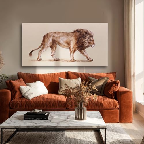 Hue7Art Wild Lion Canvas Wall Art Safari Living Room 24x48 Inch - color: Brown, size: 48"L x 24"W