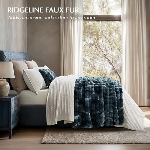 EverGrace Faux Rabbit Fur Bubble Throw Blanket, 50"x60", Marble Deep Indigo - color: Deep Indigo Marble, size: 50"x60"