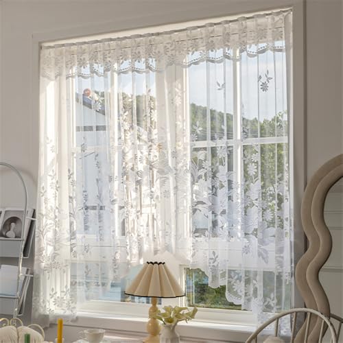1pc White Lace Arched Sheer Curtain for Doorway Kitchen Window - size: 86"W x 35"L (Pack of 1)