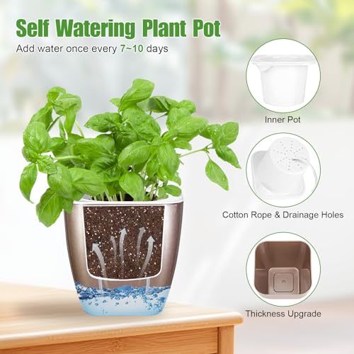 Oliz 4 Pack Self Watering Pots 4-inch Decorative Flower Planters for Indoor Plants Modern Square planters for Small Plants Window Sill Planters for Succulents, African Violets, Herbs(Sliver Gold) - color: Sliver Gold-4 Pack
