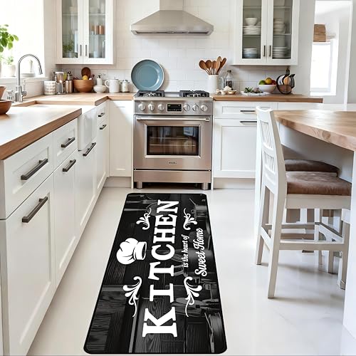 Farmhouse Kitchen Mats for Floor,Cushioned Anti Fatigue Rugs for Kitchen,59"x20" Laundry Rug for Laundry Room-Black Background with Text (012) - color: Black Background With Text (012), size: 59x20 in