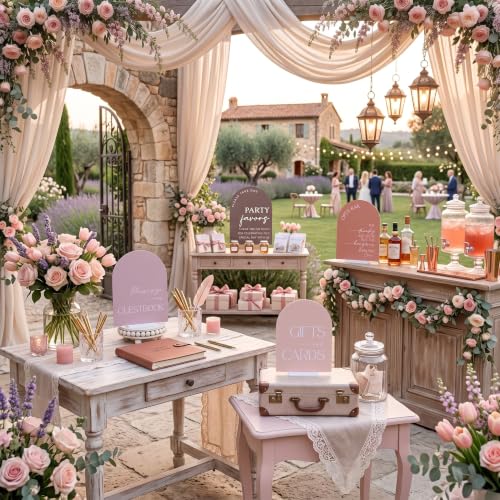 Weysat 4 Pcs Dusty Pink Acrylic Wedding Signs for Ceremony Reception - color: Dusty Pink