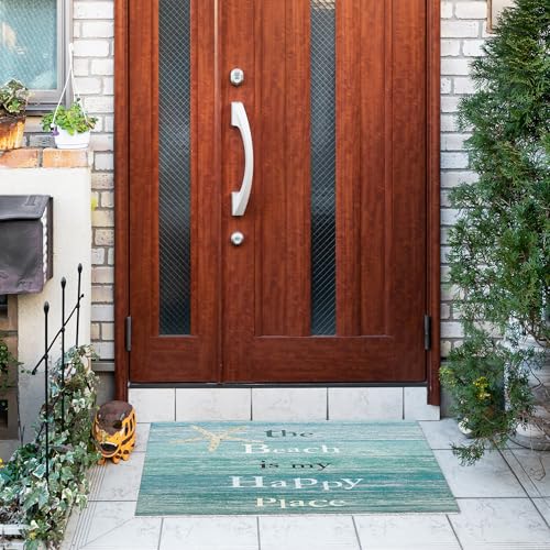 Jvpke Beach Door Mat, The Beach is My Happy Place Starfish Beach Door Mat Indoor Outdoor Entrance Porch, Ocean Coastal Beachy Bath Mats for Bathroom, Coastal Welcome Mats, 17x30 Inches - color: The Beach is My Happy Place