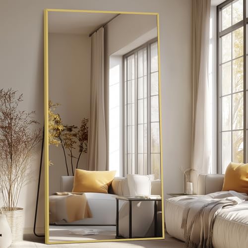 MELOMOIR 81"x41" Oversized Floor Mirror Freestanding, Gold Mirror Full Length for Bedroom Living Room Home Gym, Shatterproof Tempered Glass - color: Gold-rect, size: 81"L x 41"W