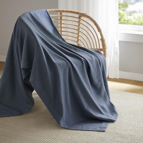 Madison Park 100% Egyptian Cotton Twin Size Bed Blanket for Summer Blue - color: Blue, size: Twin