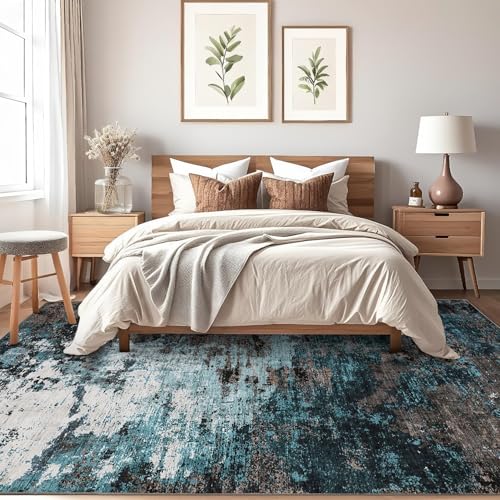 GarveeHome Abstract Area Rugs 5x7 Ultra-Soft Modern Indoor Blue Green - color: Mountain/Lake, size: 5' x 7' (Rectangular)