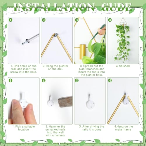 Jexine 2 Pcs Boho Wall Decor Gold Hanging Planters with Artificial Plants Wall Art Mounted Metal Home Decor Display Bedroom Bathroom Living Room(Pothos) - style: Pothos