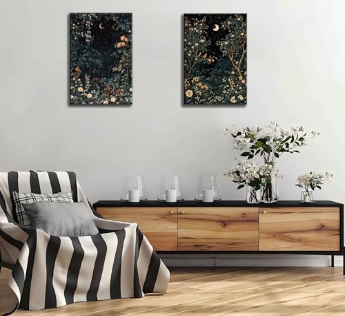 2Pcs Framed Botanical Moon Canvas Wall Art 16x24 Inch Bedroom Decor - color: YUELIANGHUAHUI, size: 24"L x 16"W