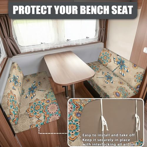 Boho Dragonfly Mandala Print 2 Pcs RV Dinette Cushion Covers Anti-Slip Camper Cushion Slipcover Washable RV Couch Cover Sofa Slipover for Travel Trailer Couch - color: Boho Dragonfly Mandala