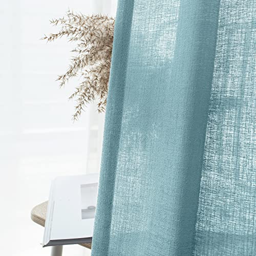Melodieux Blue Semi Sheer Curtain Valance for Kitchen Cafe Small Windows Linen Look Rod Pocket, 52 by 18 Inch, 1 Panel - color: Blue, size: 52"W x 18"L (Pack of 1)