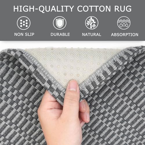 KOZYFLY 2x5 Runner Rug, Washable Non Slip Woven Kitchen Hallway Rug, Grey - color: Charcoal Grey/Dark Grey, size: 2' x 5' (Rectangular)