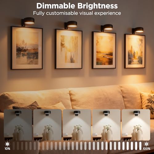 4-Pack Picture Lights for Wall, Rechargeable Wireless Poster Lights, Black - color: Black