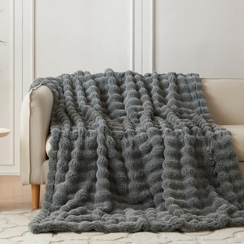 COOVA Soft Bubble Faux Fur Throw Blanket, 50"x60", Cationic Light Grey - color: Cationic Light Grey, size: 50“x60”