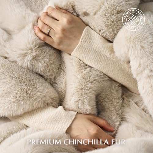 EverGrace Faux Chinchilla Fur Throw Blanket, 60"x80", Birch Mink - color: Birch Mink, size: 60"x80"