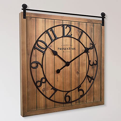 Presentime Farmhouse Barn Door Clock - color: Brown Wood