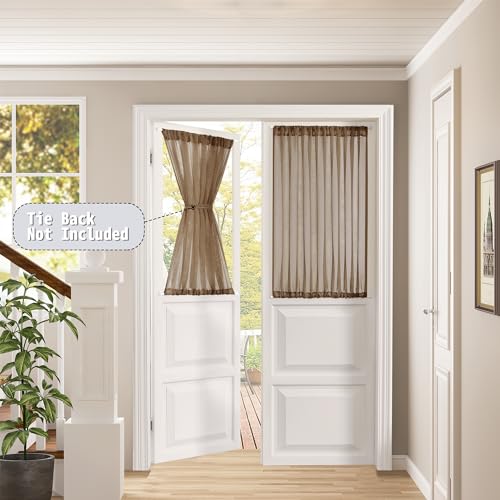 Tollpiz Small Sheer Door Curtain Closet Linen Textured Curtain Sheers Doorway Light Filtering Voile French Door Rod Pocket Curtains Patio Glass Doors, 25 x 40 inches Long, Brown, 1 Panel - color: Brown, size: 25"W x 40"L (Pack of 1)