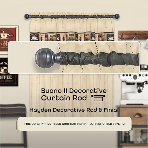 Buono II Hayden Gunmetal Rod & Finial, 48-86 in, Finials - size: 48-86, style: Hayden Gunmetal