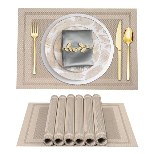 BETEAM Placemats Set of 4, Woven Vinyl Place Mats for Dining Table, Beige - color: Beige, size: 4 Pcs