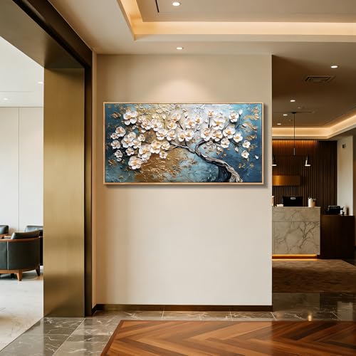 imjiayu White Blossom Canvas Wall Art Abstract Large Tree of Life Painting - color: Plum Tree, size: 57"L x 29"W