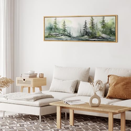 MUDECOR Large Framed Canvas Print Wall Art Enchanted Winter Pine Forest Watercolor Landscape Antique Retro Fine Art Illustrations Decorative Colorful for Bedroom - 60"x20" - color: A04-2401-ll09, size: 60"L x 20"W
