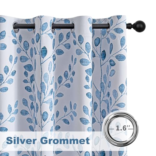 MYSKY HOME Blue Leaf Curtains 63 Inch Length for Bedroom Grommet 2 Panels - color: Leaf-blue, size: 52"W x 63"L (Pack of 2)
