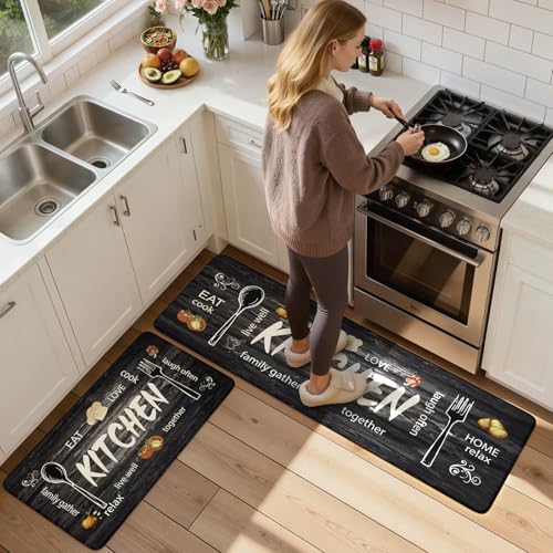 KIMODE Anti Fatigue Kitchen Mat 2PCS,Non Slip Waterproof Kitchen Rugs Grey - color: Kitchen/Grey, size: 59"L x 17.3"W x 0.47"Th + 29"L x 17.3"W x 0.47"Th