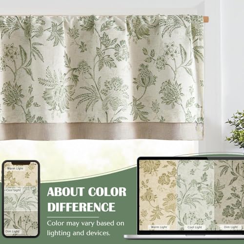 jinchan Floral Valance Curtain Linen 16 Inch Farmhouse 1 Panel Sage - color: Jacobean | Sage Green, size: 50"W x 16"L (Pack of 1)