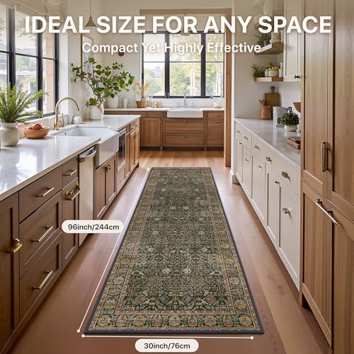 Bavni 2'6" x 8' Kitchen Runner Rug, Washable Non Slip, Dark Green Brown - color: Dark Green Brown, size: 2'6" x 8' (Rectangular)